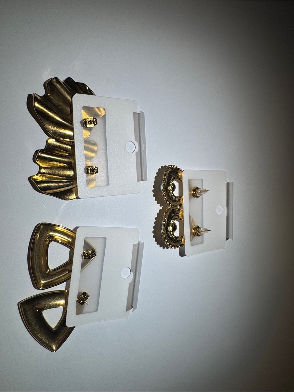 Gold Trio: Elegant Chunky & Pearl Accent Stainless Steel Earrings - Picture 3 of 3